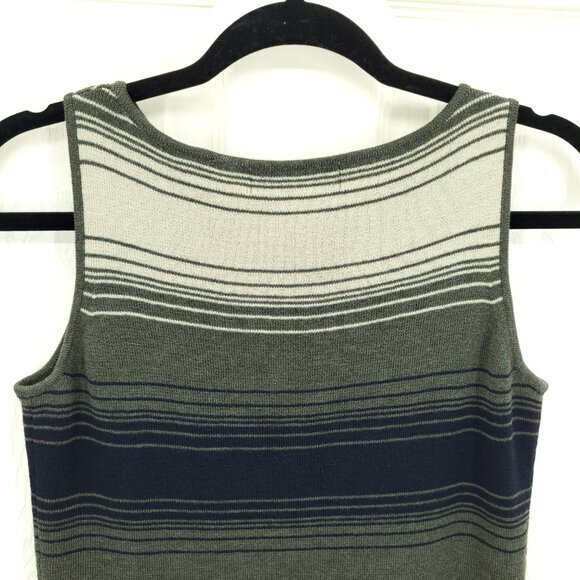 VTG 90s/2000s 100% Wool Knit Boat Neck Top PM Green/Cream/Black Stripe - Picture 8 of 16